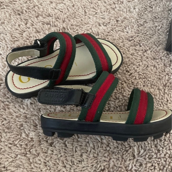 GUCCI kids Green/Red Vintage Web Nylon Open Toe Sandals Size 25/9C - Picture 4 of 12